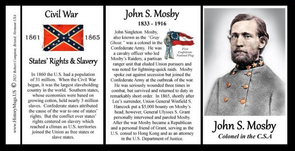 John Mosby, Confederate Army, US Civil War biographical history mug tri-panel.