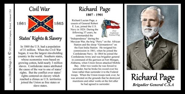 Richard Page, Confederate Army, US Civil War biographical history mug tri-panel.