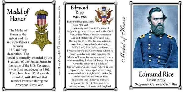 Edmund Rice, Medal of Honor biographical history mug tri-panel.