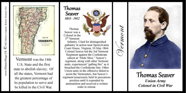 Thomas Seaver, Union Army officer, Vermont biographical history mug tri-panel.