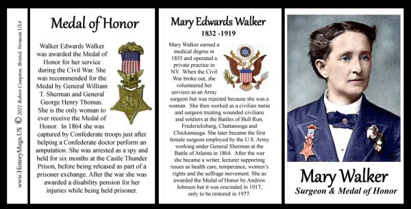 Mary Walker, Medal of Honor recipient biographical history mug tri-panel.
