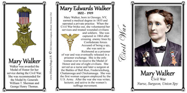 Mary Walker, US Civil War Medal of Honor biographical history mug tri-panel.