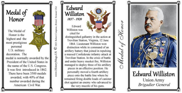 Edward Williston, Medal of Honor biographical history mug tri-panel.