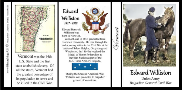 Edward Williston, Union Army officer,  Vermont biographical history mug tri-panel.