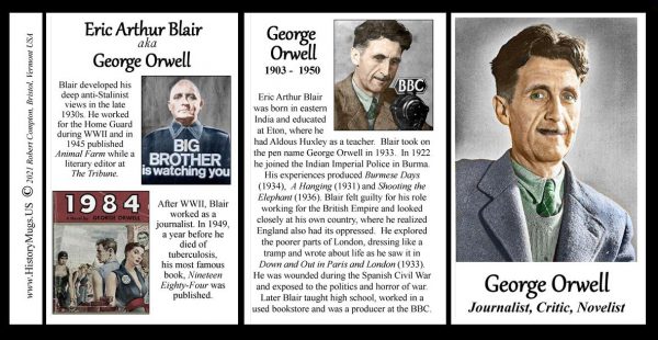 George Orwell, author biographical history mug tri-panel.