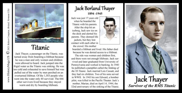 Jack Thayer, survivor of the sinking of The Titanic biographical history mug tri-panel.