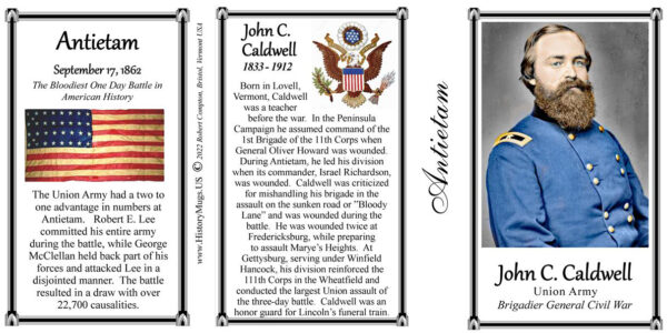 John Caldwell, US Civil War, Battle of Antietam biographical history mug tri-panel.