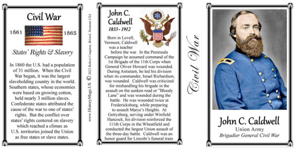 John Caldwell, US Civil War biographical history mug tri-panel.