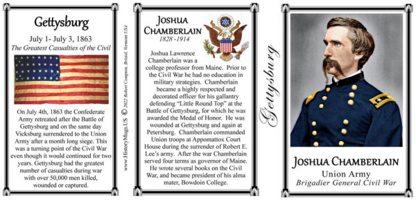 Joshua Chamberlain, Battle of Gettysburg biographical history mug tri-panel.