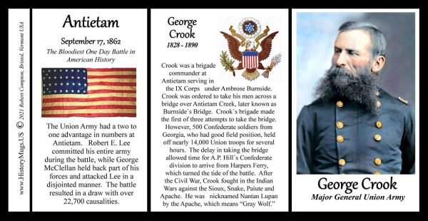 George Crook, Battle of Antietam biographical history mug tri-panel.