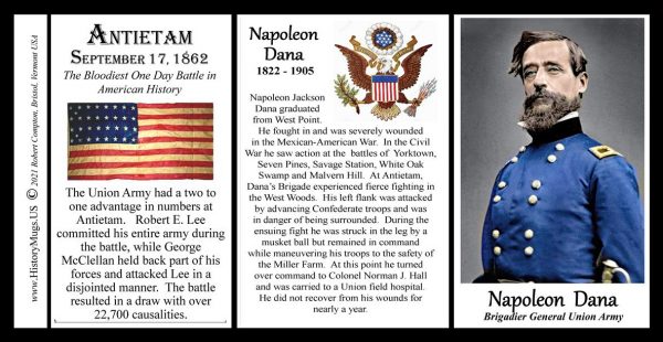 Napoleon Dana, Battle of Antietam biographical history mug tri-panel.