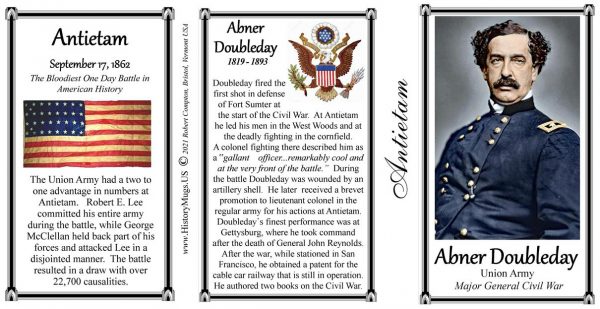 Abner Doubleday, Battle of Antietam biographical history mug tri-panel.