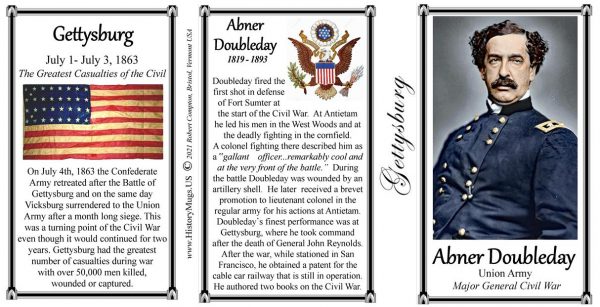 Abner Doubleday, Battle of Gettysburg biographical history mug tri-panel.