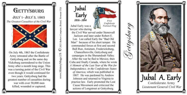 Jubal Early, Battle of Gettysburg biographical history mug tri-panel.