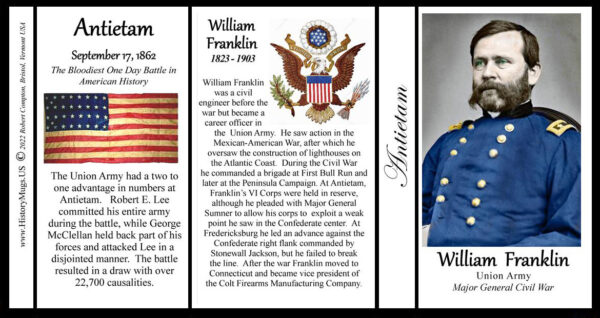 William Franklin, Battle of Antietam biographical history mug tri-panel.
