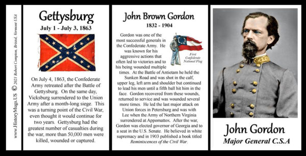 John B. Gordon, US Civil War, Battle of Gettysburg, biographical history mug tri-panel.