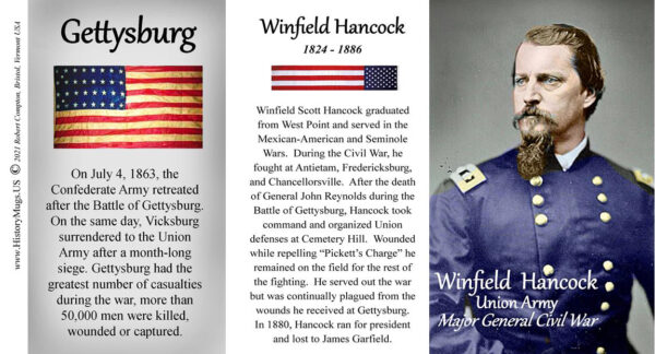 Winfield Scott Hancock, Battle of Gettysburg biographical history mug tri-panel.