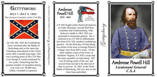 A.P. Hill, Battle of Gettysburg biographical history mug tri-panel.