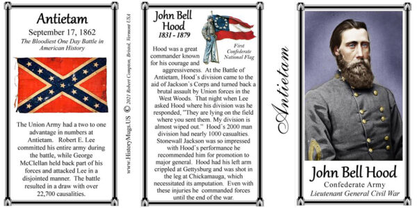 John Bell Hood, Battle of Antietam biographical history mug tri-panel.