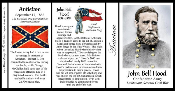 John Bell Hood, Battle of Antietam biographical history mug tri-panel.