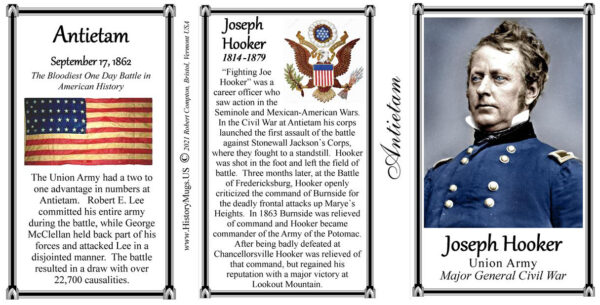 Joseph Hooker, Battle of Antietam Union Army biographical history mug tri-panel.