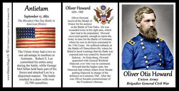 Oliver Howard, Battle of Antietam, US Civil War biographical history mug tri-panel.