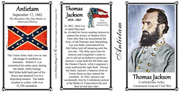 Thomas Stonewall Jackson, Antietam biographical history mug tri-panel.