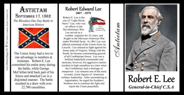 Robert E. Lee, Antietam biographical history mug tri-panel.