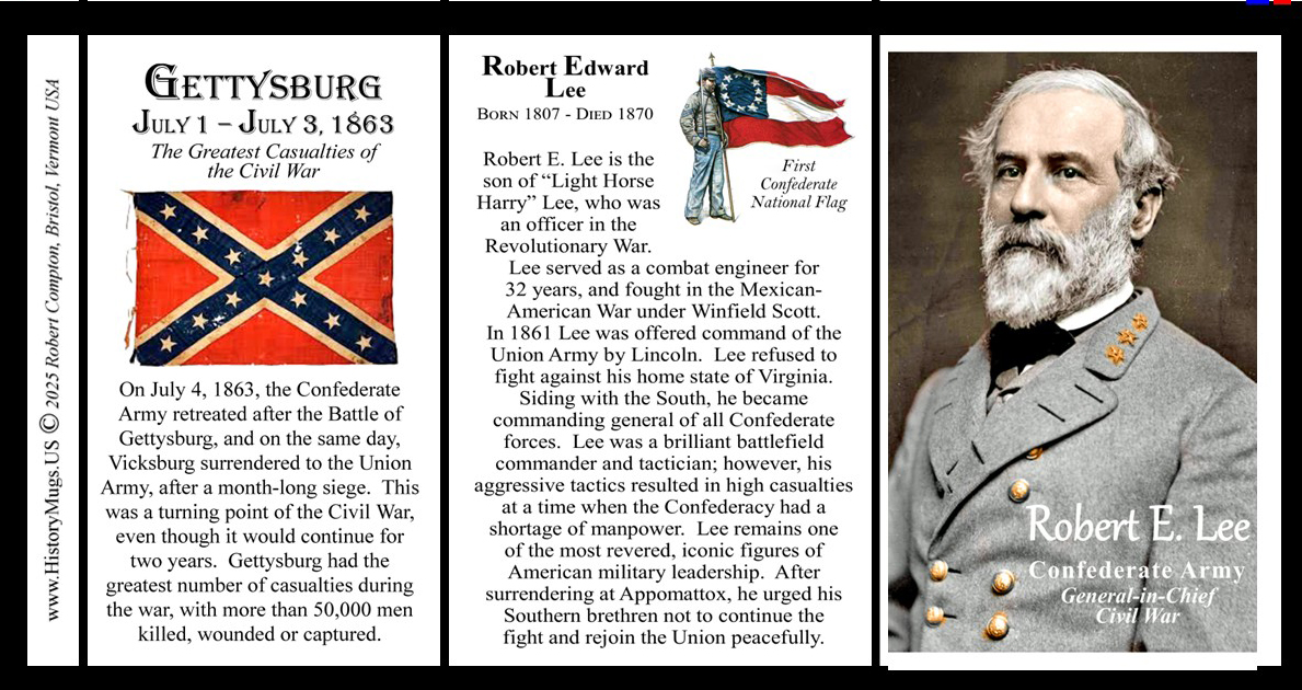 Robert E. Lee, Gettysburg biographical history mug tri-panel. Robert E. Lee, Gettysburg biographical history mug tri-panel.