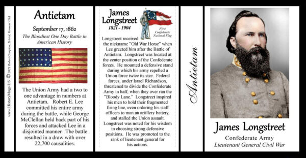 James Longstreet, Antietam biographical history mug tri-panel.