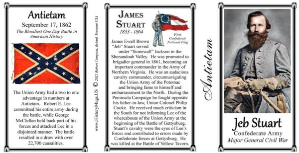 Jeb Stuart, Antietam biographical history mug tri-panel.