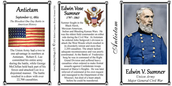Edwin V. Sumner, Antietam biographical history mug tri-panel.