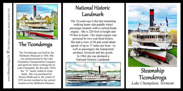Steamship Ticonderoga, biographical history mug tri-panel.