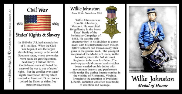Willie Johnston, Medal of Honor recipient biographical history mug tri-panel.