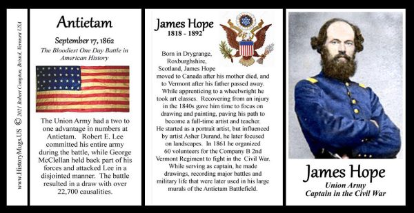 James Hope, Union Army, US Civil War biographical history mug tri-panel.