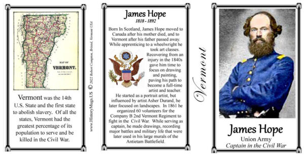 James Hope, Vermont biographical history mug tri-panel.