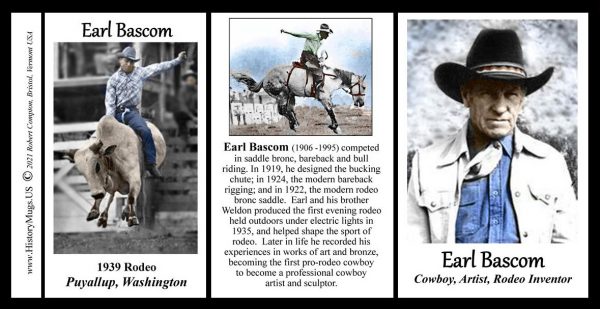 Earl Bascom Pro-Rodeo biographical history mug tri-panel.