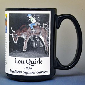 Louis Quirk, pro-rodeo cowboy biographical history mug.