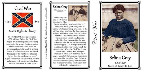 Selina Gray, US Civil War biographical history mug tri-panel.