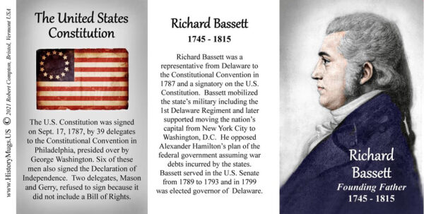 Richard Bassett, US Constitution signatory biographical history mug tri-panel.