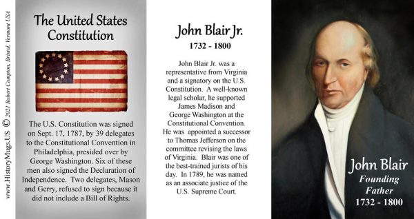 John Blair, US Constitution signatory biographical history mug tri-panel.