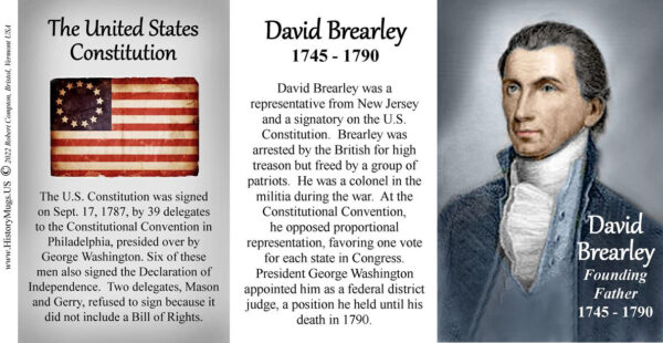 David Brearley, US Constitution signatory biographical history mug tri-panel.