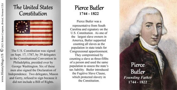 Pierce Butler, US Constitution signatory biographical history mug tri-panel.