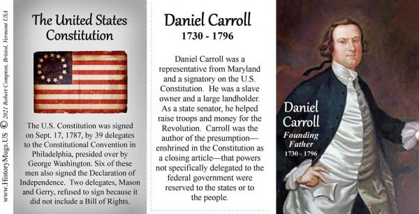 Daniel Carroll, US Constitution signatory biographical history mug tri-panel.