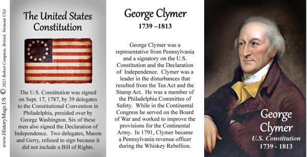 George Clymer, US Constitution signatory biographical history mug tri-panel.