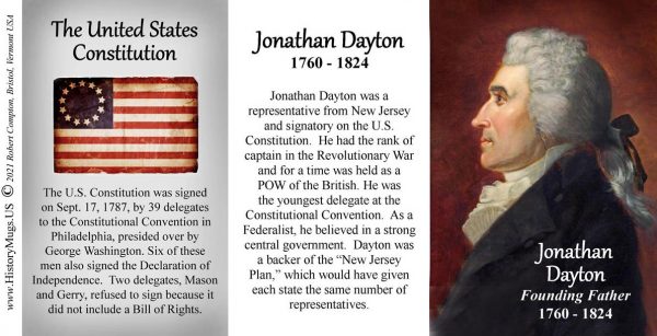 Jonathan Dayton, US Constitution signatory biographical history mug tri-panel.