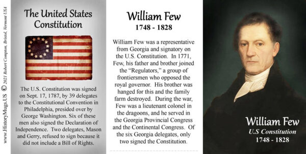 William Few, US Constitution signatory biographical history mug tri-panel.