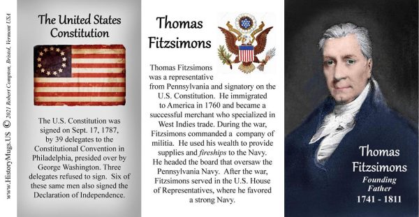 Thomas Fitzsimons, US Constitution biographical history mug tri-panel.