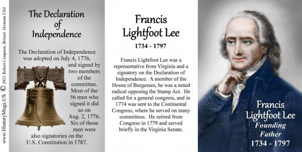 Francis Lightfoot Lee, Declaration of Independence signatory biographical history mug tri-panel.