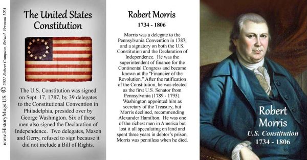 Robert Morris, US Constitution signatory biographical history mug tri-panel.
